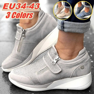 Women Sneakers Wedges Shoes Thick Sole Height Increasing Platform Vulcanized Ladies Loafers Rubber Zapatos De Mujer