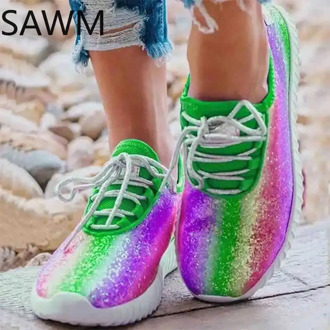 Women Sneakers Woman Running Shoes Female Vulcanized Women's Casual Flats Women Sequin rainbow colors Ladies Summer Plus Size