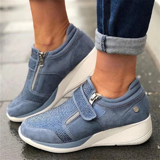 Women Spring Crystal Sneakers Women's Wedge Platform Hook Loop Ladies Zip Casual Woman Vulcanized Comfort Female Fashion 35-43