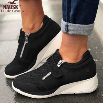 Women Spring Crystal Sneakers Women's Wedge Platform Hook Loop Ladies Zip Casual Woman Vulcanized Comfort Female Fashion 35-43