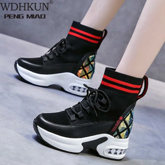 Women Summer Autumn Mesh Platform Sneakers Trainers White Shoes High Heels Wedges Outdoor Shoes Breathable Casual Shoes Woman W6