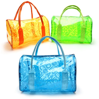 Women Summer Candy Color Clear Beach Tote Bags Large Stripe PVC Swim Handbag Jelly Bag