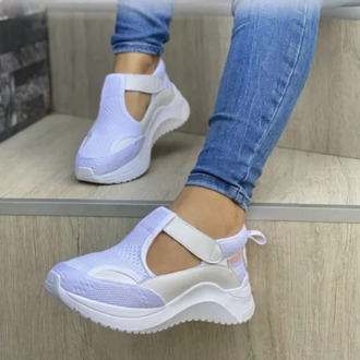 women summer pumps chunky med mid heels plus size breathable mesh sneaker wedges shoes woman female mujer sapato feminino