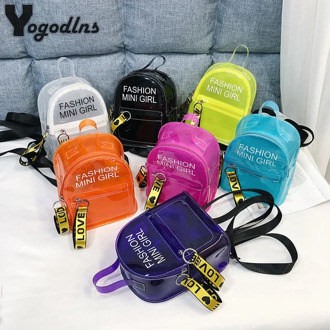 Women Transparent Backpack For Child Mini Small Backpack PVC Clear Jelly Backpack Letter Print Student Shoulder Crossbody Bag