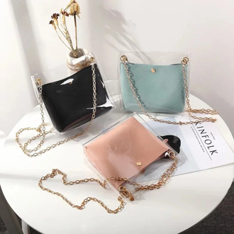 Women Transparent Bucket Bag Clear PVC Jelly Small Shoulder Bag Female Chain Crossbody Messenger Bags 2020 Design Luxury Handbag