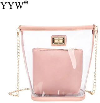 Women Transparent Bucket Jelly Small Shoulder Bag Female Chain Crossbody Bags Set Summer Pu Leather Clutch Tote Purse handbags