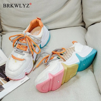 Women Vulcanize Shoes Chunky Sneaker Slip-on Woman Shoes Platform Jelly Walking Shoes Female Flats Sneakers 41 42