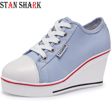 Women Vulcanize Wedges Shoes Platform Breathable Canvas Shoes Woman Wedge Sneakers Candy Color Students Casual Canvas Shoes