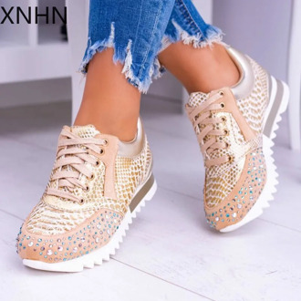 Women Vulcanized Shoes Fashion Beautiful Casual Shoes New Snake Skin Motif Shimmering Stones Design Sneakers Women's Flat shoes