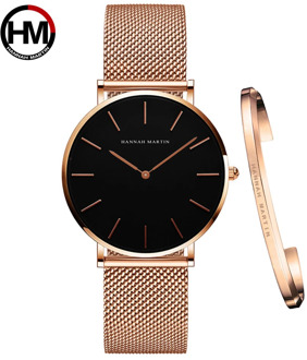 Women Watch 1 set Bracelet Japan Quartz Movement Simple Waterproof Rose Gold Stainless Steel Mesh Ladies watch relogio feminino
