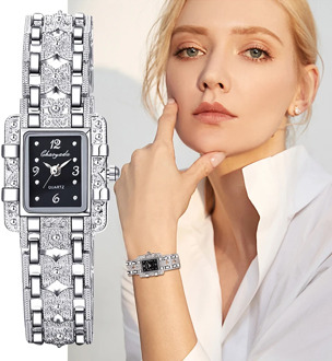 Women Watch Rectangle Dial Silver Stainless Steel Crystal Watches Fashion Quartz For Women ladies major relojes Hot Sale Relojes