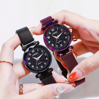 Women Watches Starry Sky Flat Glass Sport Quartz Magnetic Buckle Wrist Watch Stainless Steel Bracelet Wristwatch Clock relojes