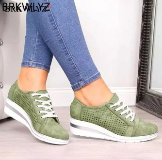 Women Wedge Shoes Summer Autumn Casual Canvas Sneakers Breathable Platform Sneakers Meddle Heel Pointed Toe Air Mesh Shoe