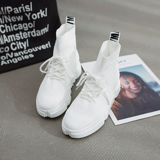 women white shoes mesh breathable high -top sneakers summer socks ankle ladies shoes fashion casual lace-up soft sneakers female