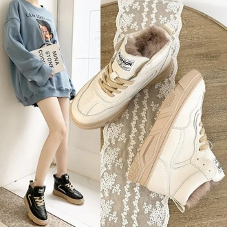 Women Winter Shoes Fur Warm Running Shoes for Woman Leather Waterproof High Top Snow Boots Jogging Sneakers Sport Footwear 2020