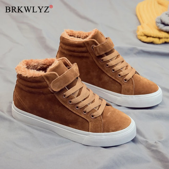 Women Winter Shoes Ladies Fashion Sneakers Fur Lined Hook Loop Lace Up Tenis 2018 Feminino High Top Shoes Suede Leather 35-40