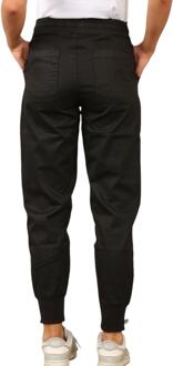 Womens Elasticated Waist Cotton Cuffed Broek in Zwart - EU 44 Normaal / UK 16 Normaal