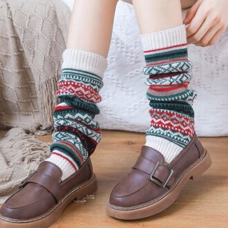 Womens Harajuku Retro Beenwarmers Mode Winter Gebreide Sokken Haak Gebreide Beenwarmers Vrouwelijke Legging Knie Hoge Sokken #3 Beige