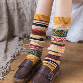 Womens Harajuku Retro Beenwarmers Mode Winter Gebreide Sokken Haak Gebreide Beenwarmers Vrouwelijke Legging Knie Hoge Sokken #3 geel