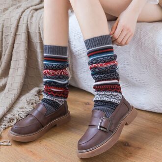 Womens Harajuku Retro Beenwarmers Mode Winter Gebreide Sokken Haak Gebreide Beenwarmers Vrouwelijke Legging Knie Hoge Sokken #3 grijs