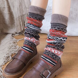 Womens Harajuku Retro Beenwarmers Mode Winter Gebreide Sokken Haak Gebreide Beenwarmers Vrouwelijke Legging Knie Hoge Sokken #3 khaki