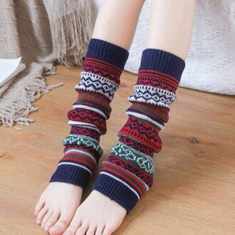 Womens Harajuku Retro Beenwarmers Mode Winter Gebreide Sokken Haak Gebreide Beenwarmers Vrouwelijke Legging Knie Hoge Sokken #3 marine
