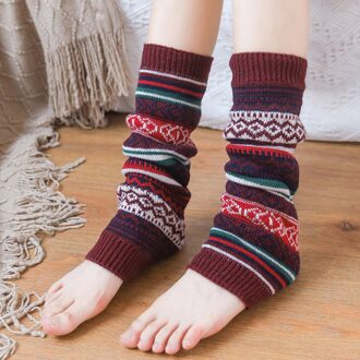 Womens Harajuku Retro Beenwarmers Mode Winter Gebreide Sokken Haak Gebreide Beenwarmers Vrouwelijke Legging Knie Hoge Sokken #3 wijn