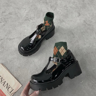 Womens Pump Gothic Shoes Ankle Strap High Chunky Heels Platform Punk Creepers Shoes Female Fashion Buckle Comfortable
