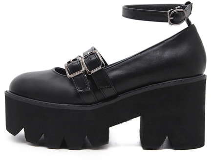 Womens Pump Gothic Shoes Ankle Strap Women's Shoes High Chunky Heels Platform Punk Creepers Shoes Female Buckle Comfortable