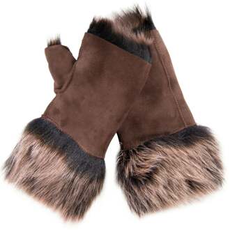 Womens Shearling Wanten Vingerloze manchetten Toscana Suède Schapenvacht Bont Bruin