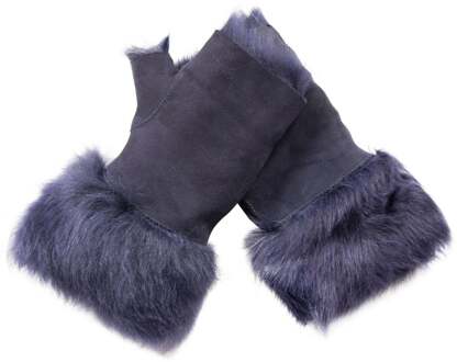 Womens Shearling Wanten Vingerloze manchetten Toscana Suède Schapenvacht Bont Navy