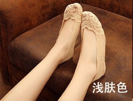 Womens Sok Vrouwelijke Thuis Antislip Onzichtbare Korte Sokken Slippers Ondiep Zomer No Show Sokken Voor Vrouwen Lace Boot Sokken JH823629 licht kleur