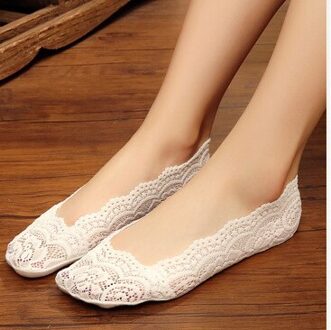 Womens Sok Vrouwelijke Thuis Antislip Onzichtbare Korte Sokken Slippers Ondiep Zomer No Show Sokken Voor Vrouwen Lace Boot Sokken JH823629 wit