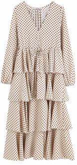 Womens stippen Maxi Jurk lange mouwen v-hals cascading ruches zora vicky Jurk drawsring lange Winter Jurk Vestidos