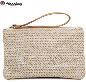Womens Straw Clutch Bag Bohemian Zomer Strand Stro Portemonnee Rits Polsbandje Portefeuilles Voor Vrouwen 1