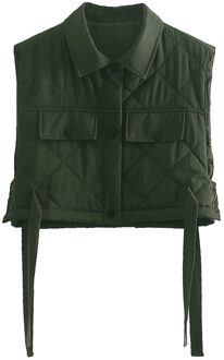 Womens Vest Legergroen Revers Mouwloze Jas Mode Grote Zak Vest Streetwear Tops