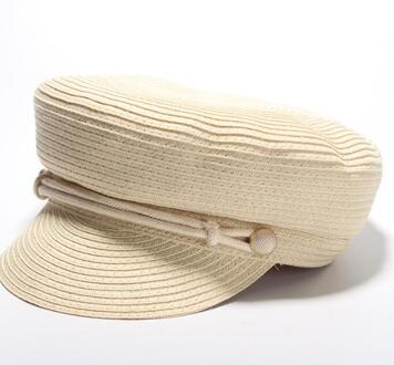 Womens Zomer Panama Stijl Hoed Flat Top Cap Lichtgewicht Punk Stijl Cap Beige