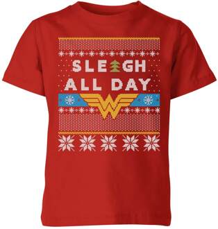 Wonder Woman 'Sleigh All Day Kids' Christmas T-Shirt - Red - 122/128 (7-8 jaar)