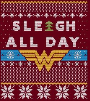 Wonder Woman 'Sleigh All Day Women's Christmas T-Shirt - Burgundy - S Wijnrood
