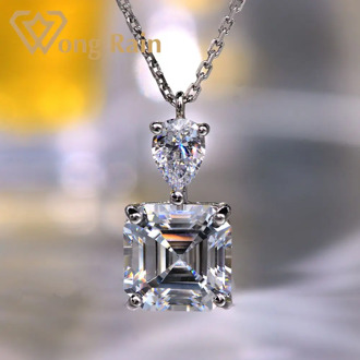 Wong Rain 925 Sterling Silver Asscher Cut Created Moissanite Gemstone Wedding Engagement Pendent Necklace Fine Jewelry Wholesale