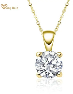 Wong Rain Classic 925 Sterling Silver Round Cut Created Moissanite Gemstone Diamonds Pendant Necklace Engagement Fine Jewelry