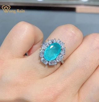 Wong Rain Vintage 100% 925 Sterling Silver Paraiba Tourmaline Gemstone Wedding Engagement Diamonds Ring Fine Jewelry Wholesale