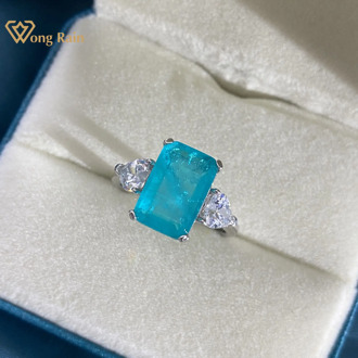 Wong Rain Vintage 925 Sterling Silver Paraiba Tourmaline Gemstone Wedding Engagement Diamonds Ring Gift Fine Jewelry Wholesale