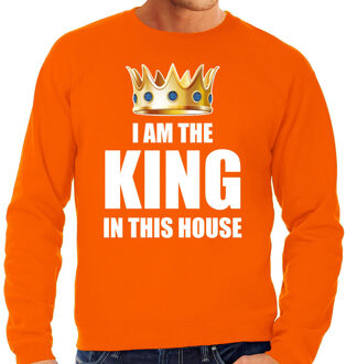 Woningsdag Im the king in this house sweater / trui voor thuisblijvers tijdens Koningsdag oranje heren L - Feesttruien