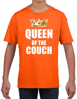 Woningsdag Queen of the couch t-shirts voor thuisblijvers tijdens Koningsdag oranje meisjes / kinderen XS (104-110) - Fe