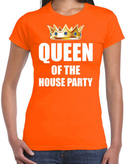 Woningsdag Queen of the house party t-shirts voor thuisblijvers tijdens Koningsdag oranje dames S - Feestshirts
