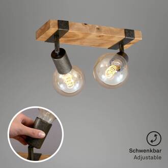 WOOD BASIC plafondlamp - spots draaibaar - 2xE27 25W - Hout en Metaal