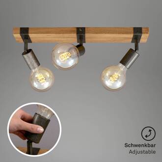 WOOD BASIC plafondlamp - spots draaibaar - 3xE27 25W - Zwart en Metaal grijs