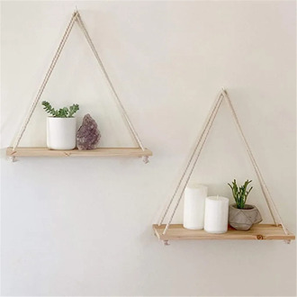 Wood Decorative Wall Hanging Shelf Swing Rope Floating Shelves Plant Hanger Flower Pot Holder Dislplay Rustic Home Decor Storage