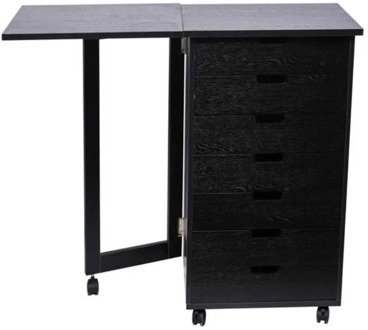 Wood Filing Cabinet with Folding Desktop 7 Drawer Black Gate Leg Roll Cart multi-function File Cabinet Storage 5 360°wheels